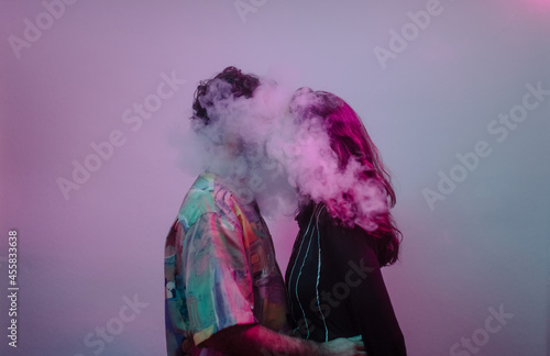 Conceptual portrait of lovers kissing photo