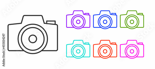 Black line Photo camera icon isolated on white background. Foto camera. Digital photography. Set icons colorful. Vector