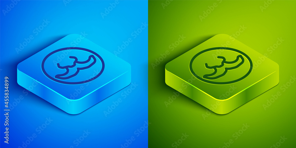 Isometric line Mustache icon isolated on blue and green background. Barbershop symbol. Facial hair style. Square button. Vector Isometric line Mustache icon isolated on blue and green background. Barbershop symbol. Facial hair style. Square button. Vector