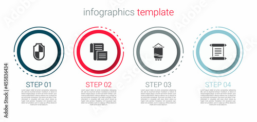 Set Shield, Decree, parchment, scroll, Medieval flag and . Business infographic template. Vector