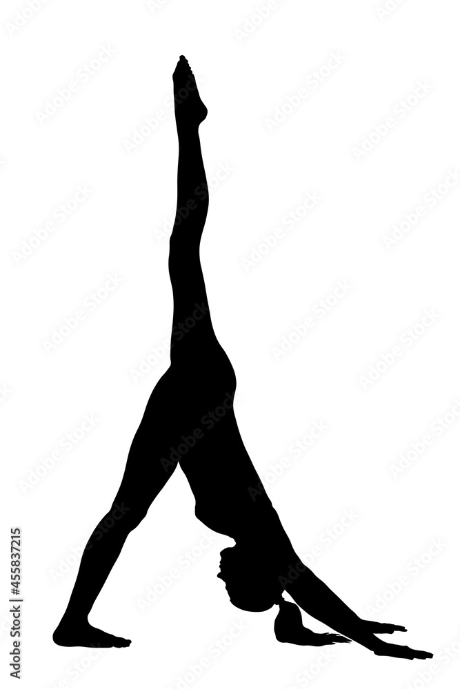 Female Silhouette in a variation on the tree pose Female Silhouette in a variation on the tree pose