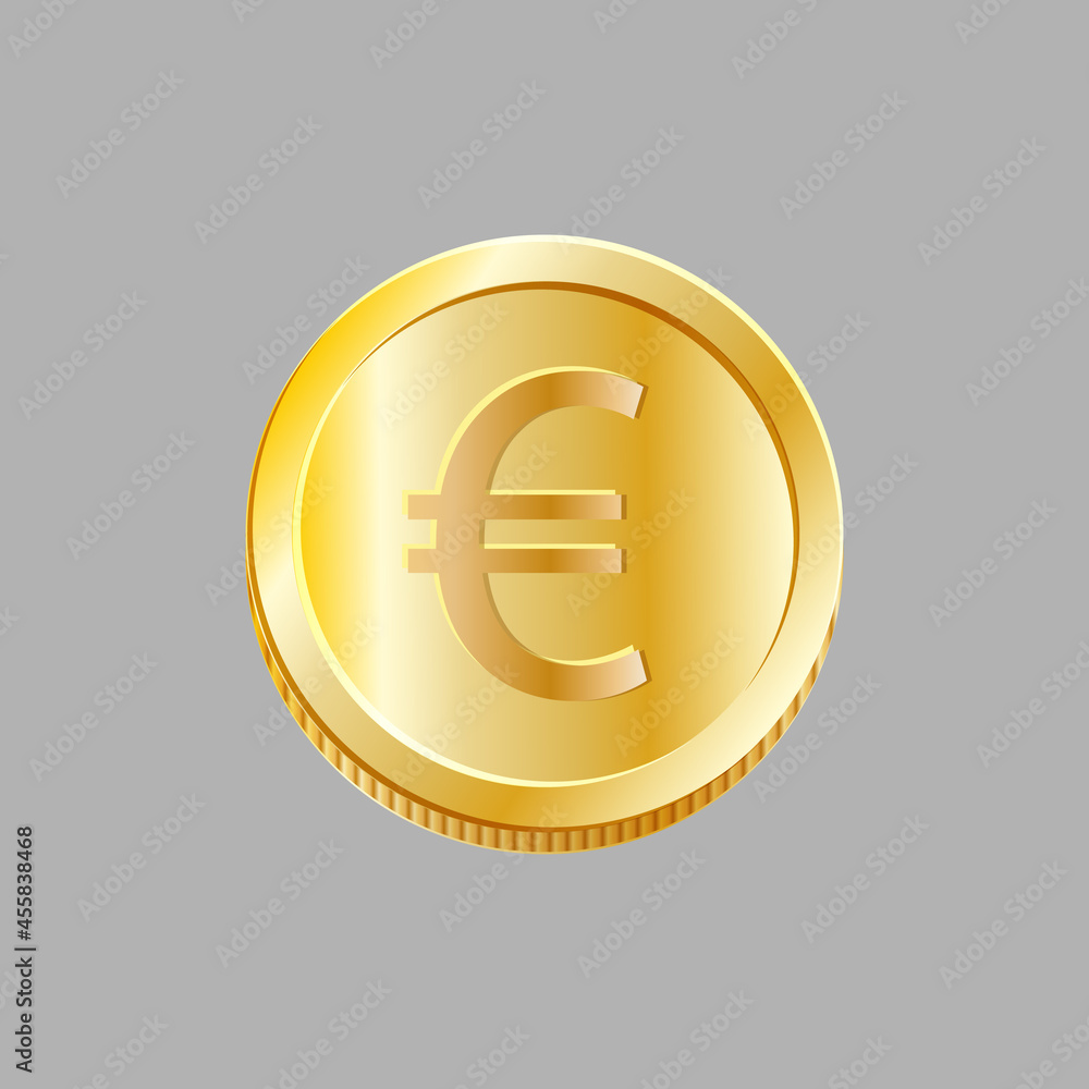 Obraz premium Gold coin with euro sign isolated on grey background