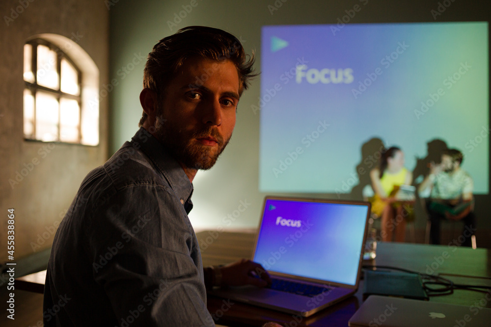 Business people preparing audio visual presentation on Focus Business people preparing audio visual presentation on Focus