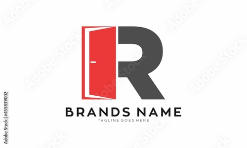 R alphabet with red door illustration logo