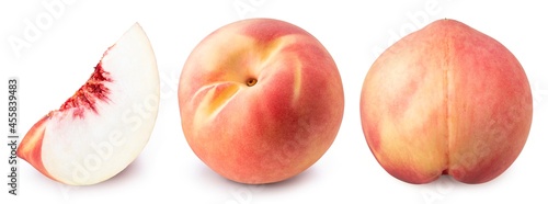 US Peach fruit isolated on white background, Fresh Peach on White Background With clipping path.
