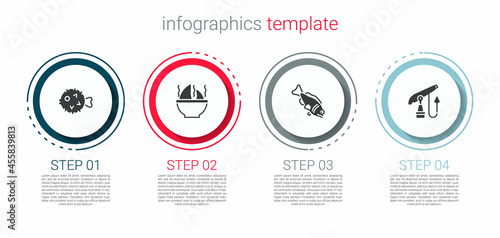 Set Fish hedgehog, Shark fin soup, and Fishing harpoon. Business infographic template. Vector