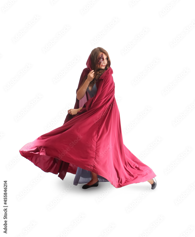Young woman with Halloween makeup on white background Young woman with Halloween makeup on white background