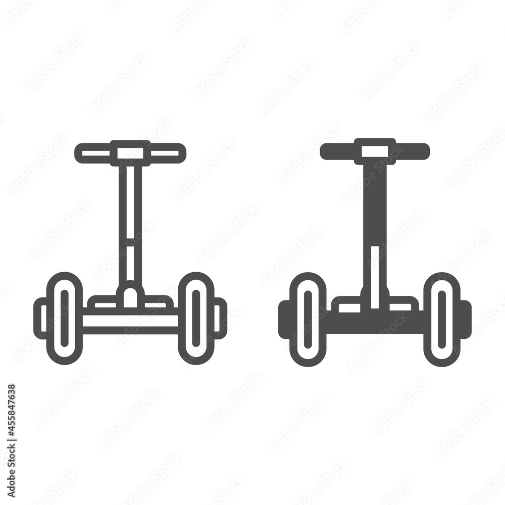 Hoverboard front view line and solid icon, electric transport concept, gyroboard with handle vector sign on white background, outline style icon for mobile concept and web design. Vector graphics. Hoverboard front view line and solid icon, electric transport concept, gyroboard with handle vector sign on white background, outline style icon for mobile concept and web design. Vector graphics.