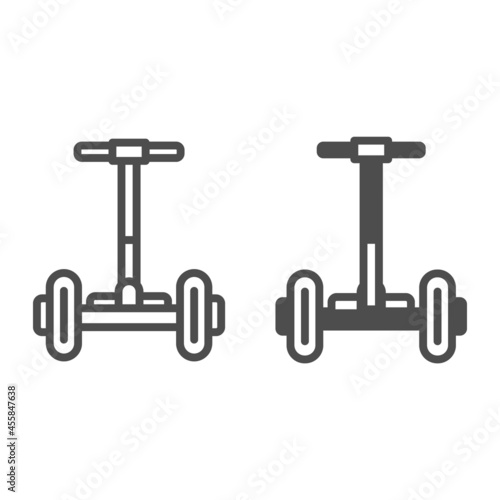 Hoverboard front view line and solid icon, electric transport concept, gyroboard with handle vector sign on white background, outline style icon for mobile concept and web design. Vector graphics.