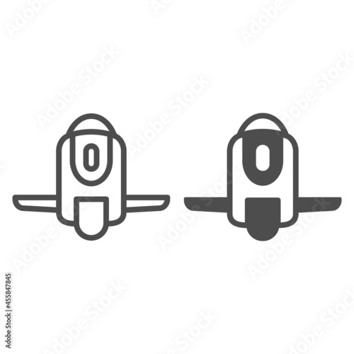 Monowheel with wide wheel front view line and solid icon, electric transport concept, unicycle vector sign on white background, outline style icon for mobile concept and web design. Vector graphics.