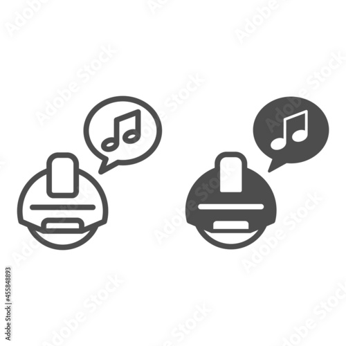 Electric unicycle play music line and solid icon, electric transport concept, musical monowheel vector sign on white background, outline style icon for mobile concept and web design. Vector graphics.