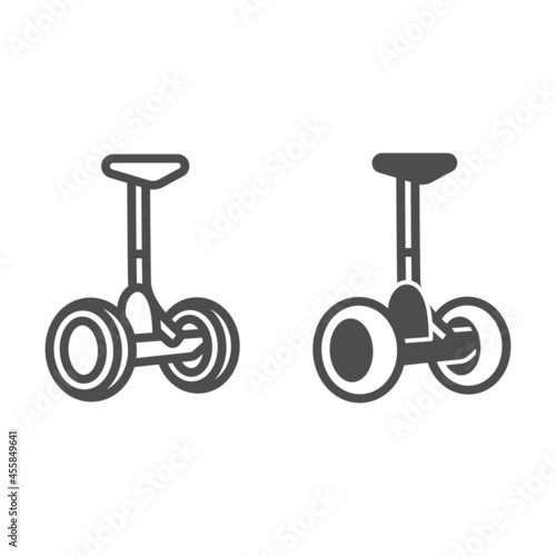 Hoverboard line and solid icon, electric transport concept, gyroscooter with handle vector sign on white background, outline style icon for mobile concept and web design. Vector graphics.