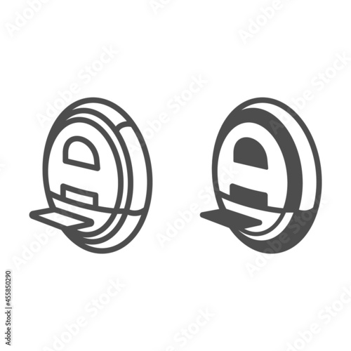 Electric unicycle line and solid icon, electric transport concept, monowheel vector sign on white background, outline style icon for mobile concept and web design. Vector graphics.