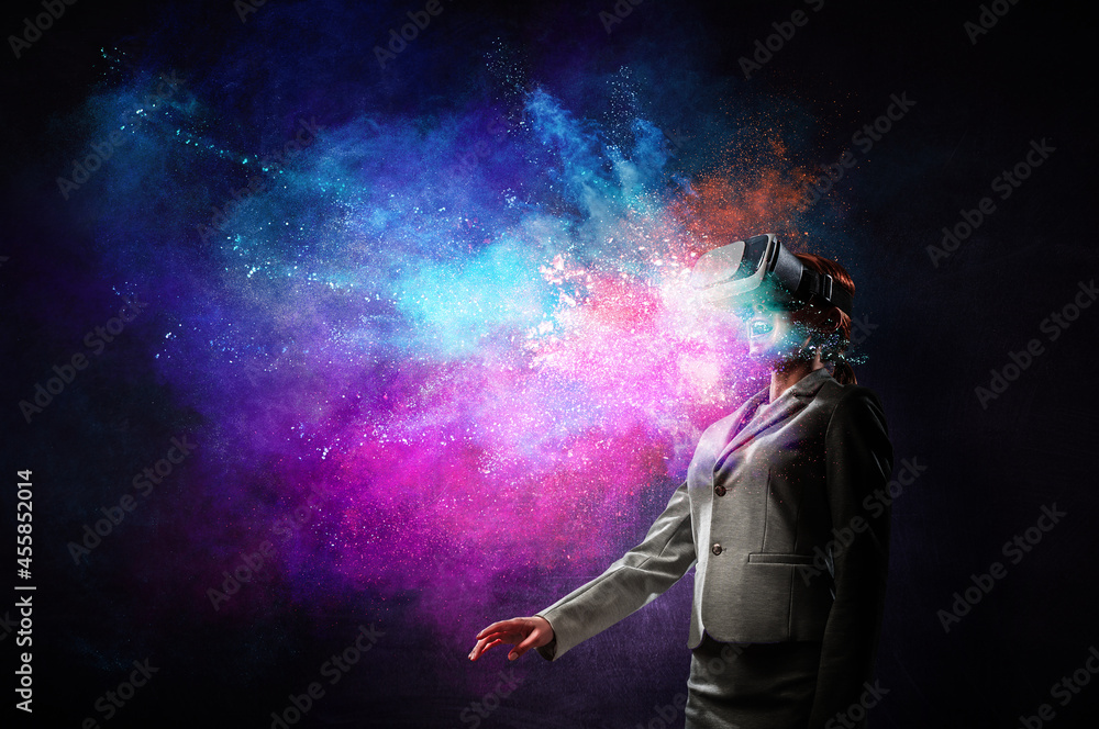 Woman wearing virtual reality goggles Woman wearing virtual reality goggles