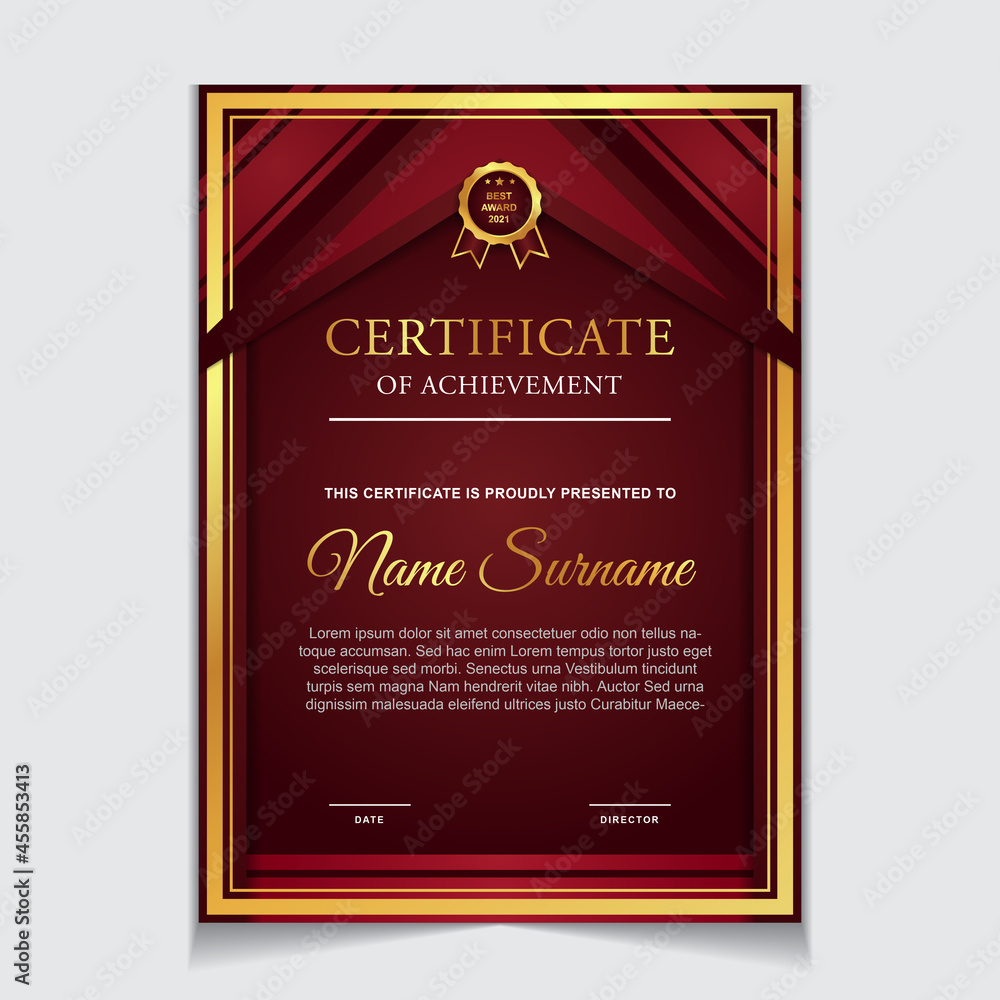 Certificate of achievement border design templates with elements of luxury gold badges and modern line patterns. vector graphic print layout can use For award, appreciation, education Certificate of achievement border design templates with elements of luxury gold badges and modern line patterns. vector graphic print layout can use For award, appreciation, education