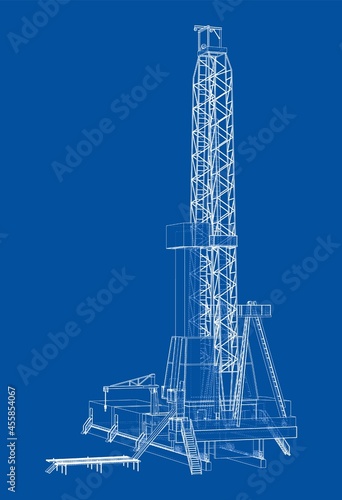 Oil rig. Vector rendering of 3d. Wire-frame style