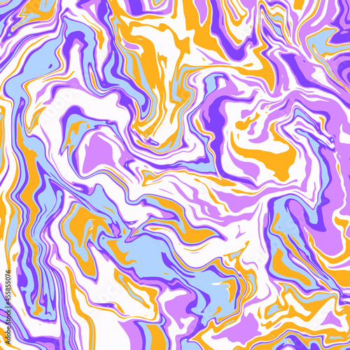Liquid art texture. Abstract background with swirling paint effect. Painting with liquid acrylic that pours and splashes. Mixed paints for an interior poster. purple, yellow and blue iridescent colors