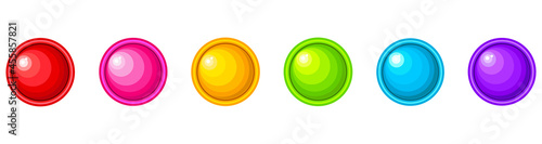 Six multi-colored balls, rainbow color on a white background. Simple dimple, pop it.
