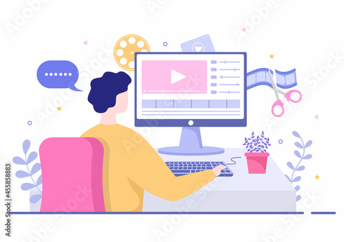 Content Creator Background Vector Illustration of Freelancer Blogger and Video Vlogger Production Can use for Poster or web Design Template