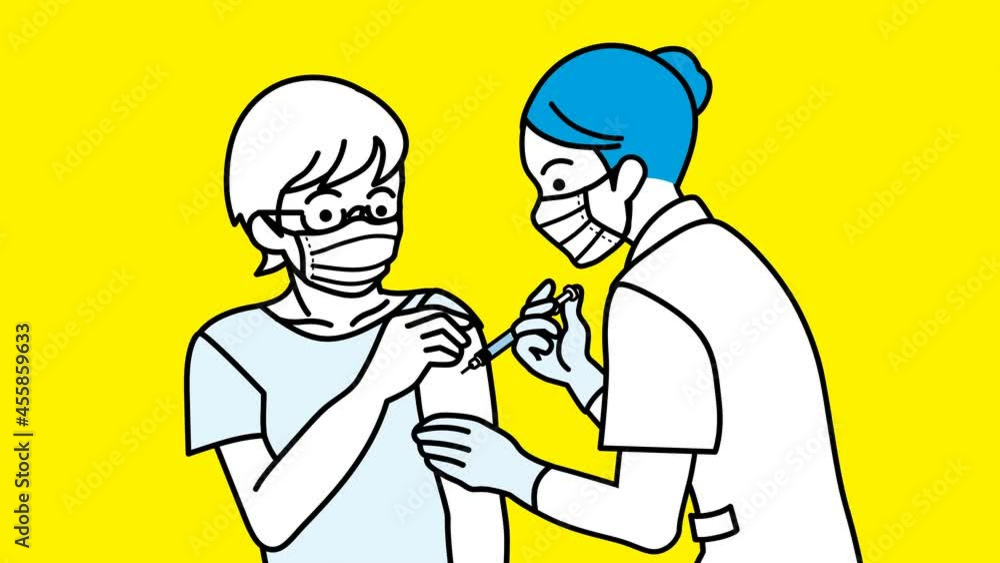 Woman gets vaccinated by nurse - waist up layout, Both people wearing a face mask, Included shape mask animation Woman gets vaccinated by nurse - waist up layout, Both people wearing a face mask, Included shape mask animation