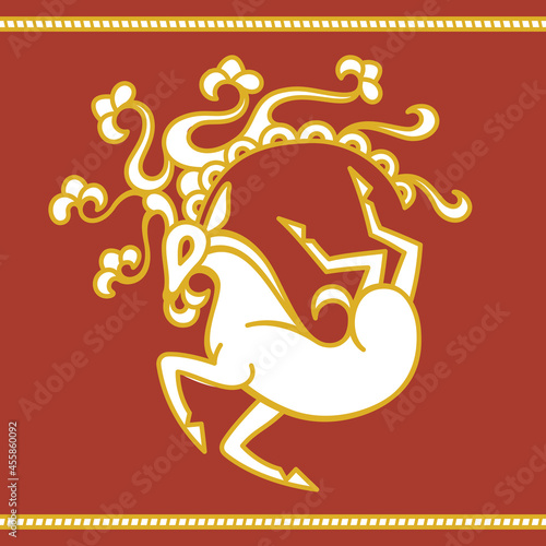 Siberian Ice Maiden Tattoo Vector Design
Full color design based on the tattoo of an ornate running deer with antlers and flowers from the famous 2500 year old mummified Siberian princess.