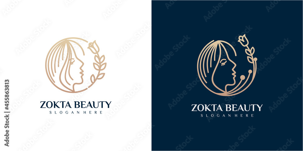 Women face beauty logo design concept template. woman beauty face logo linear style, beauty studio and cosmetic brand template Women face beauty logo design concept template. woman beauty face logo linear style, beauty studio and cosmetic brand template