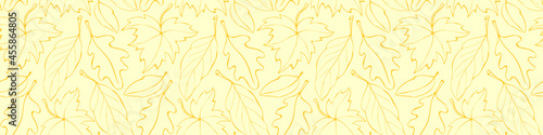 Seamless pattern falling leaves. Vector autumn texture isolated  hand drawn in sketch style  orange outline. Concept of forest  leaf fall  nature