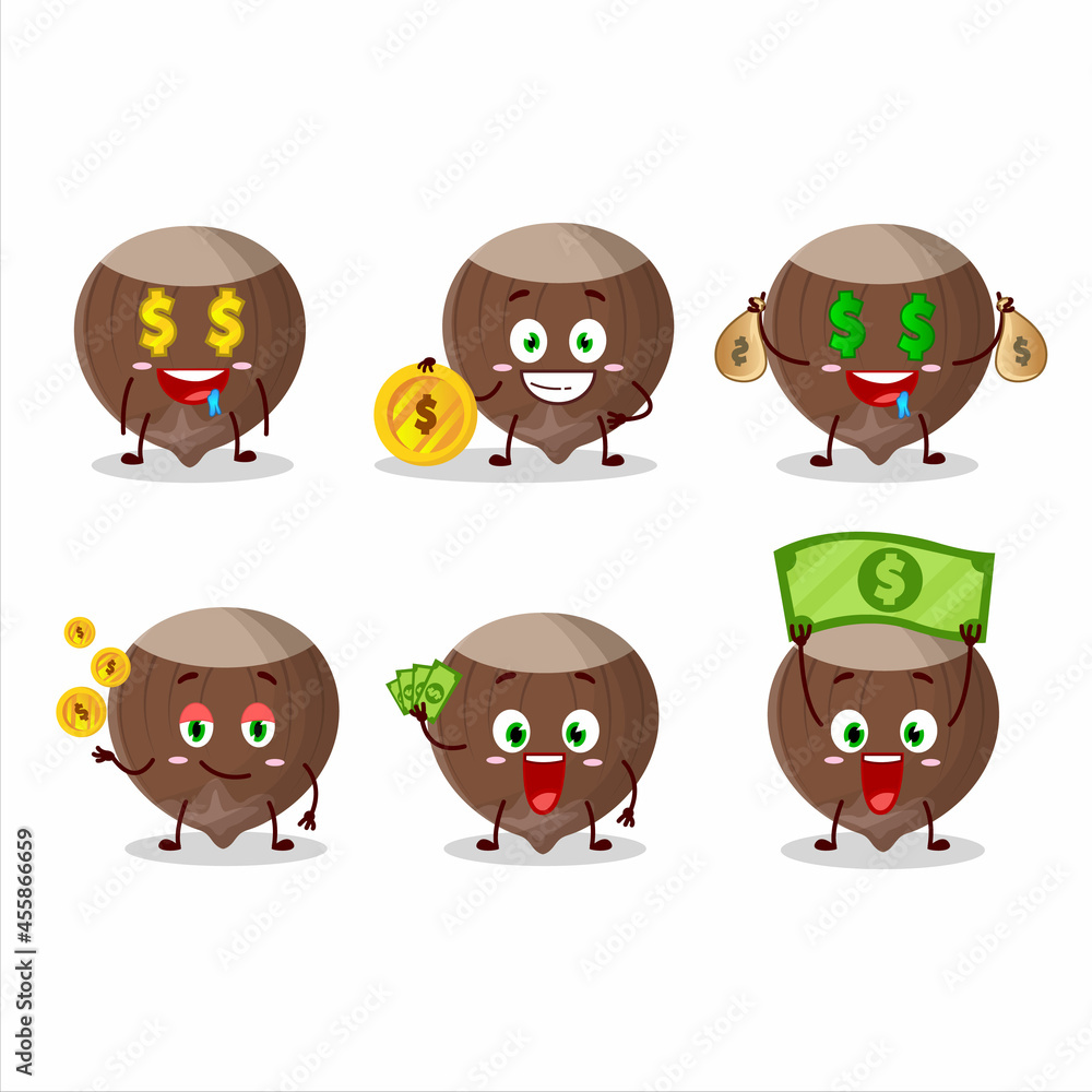 Hazelnut cartoon character with cute emoticon bring money Hazelnut cartoon character with cute emoticon bring money
