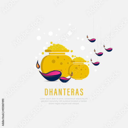 illustration of Gold coin in pot for Dhanteras celebration.