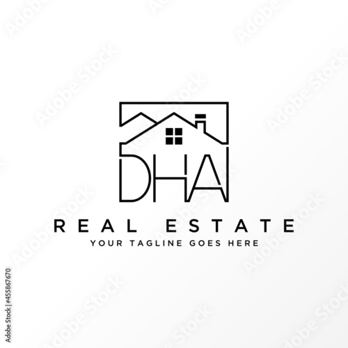 Letter or word DHA sans serif font with line roof house image graphic icon logo design abstract concept vector stock. Can be used as a symbol related to Properties or initial