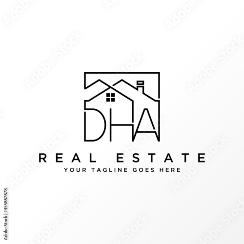 Letter or word DHA sans serif font with line roof house image graphic icon logo design abstract concept vector stock. Can be used as a symbol related to Properties or initial