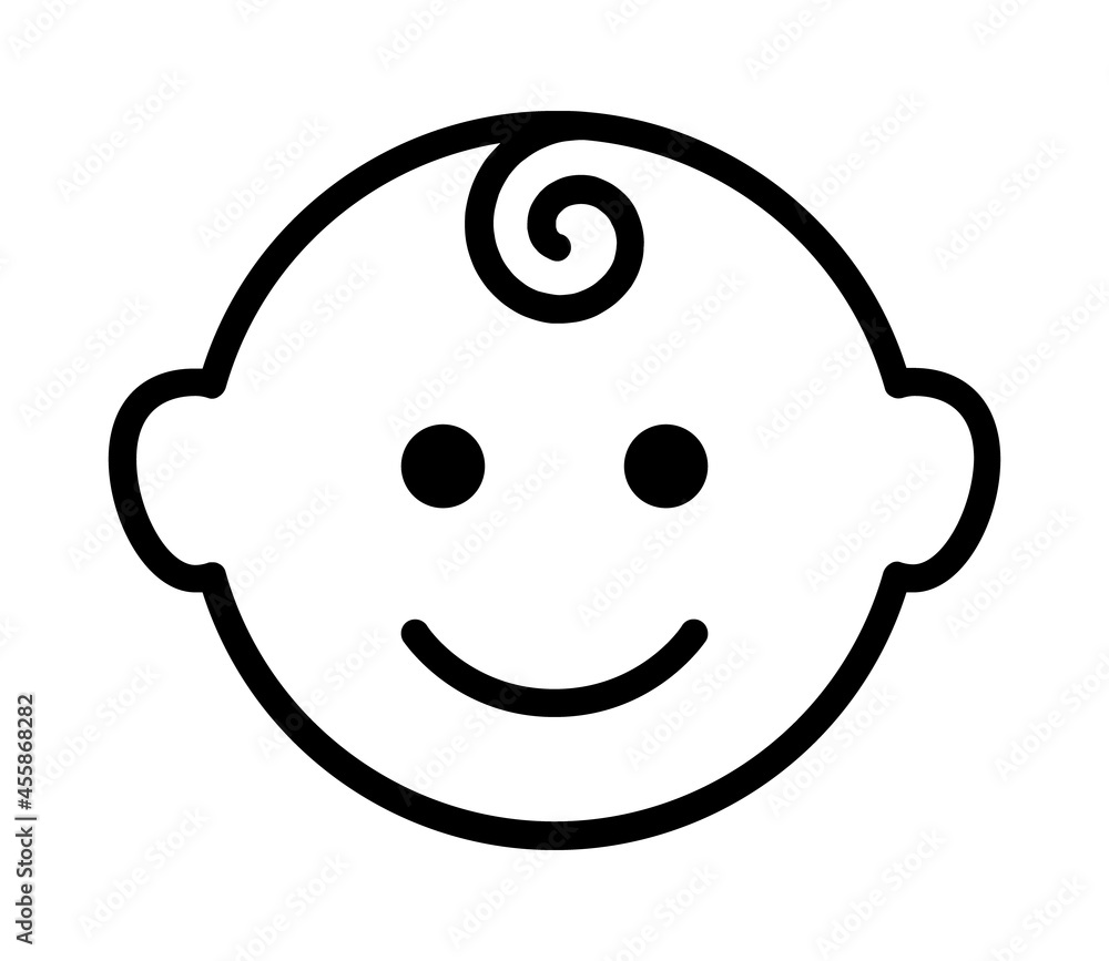 Happy baby face with hair line art vector icon for health apps and websites Happy baby face with hair line art vector icon for health apps and websites