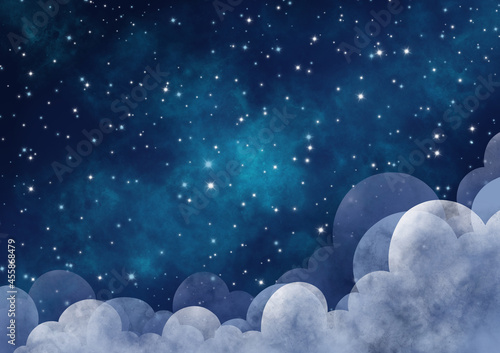 Night sky among the star and cloud landspace illustration border background for decoration on night concept and Christmas holiday. © beelaa