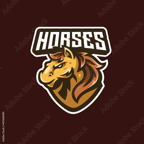 Horse Stallion Head Mascot illustration, Mustang Esport Cartoon Logo Design