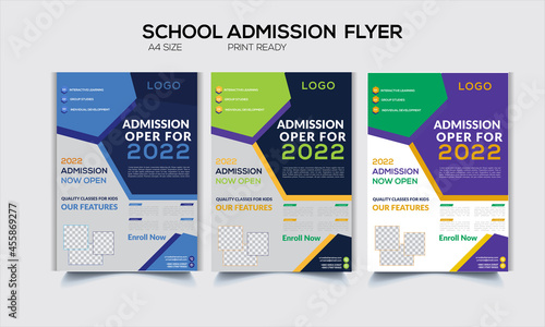 Creative School Admission Flyer Design with Photo Space & Multi Color, Multiple use in Education Promotion Purpose. 