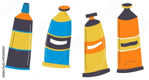 Pigments in tubes, drawing and painting art supply