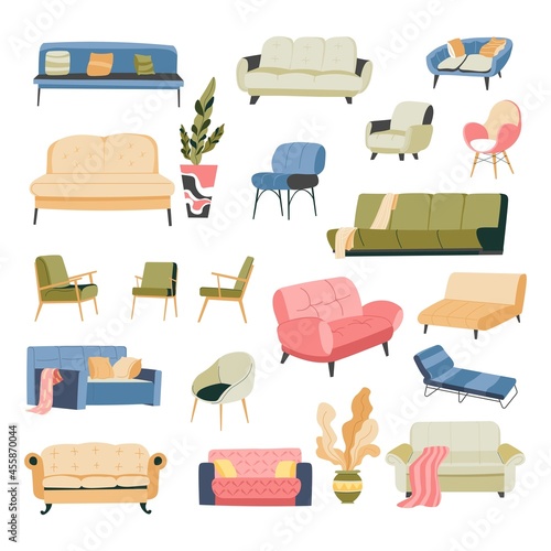 Comfortable sofa and couch, armchair furniture