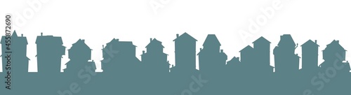 Town. Silhouette of cartoon houses of the village or city. Isolaterd. Seamless street. Nice cozy private residence in traditional style. Nice funny home. Illustration. Vector photo