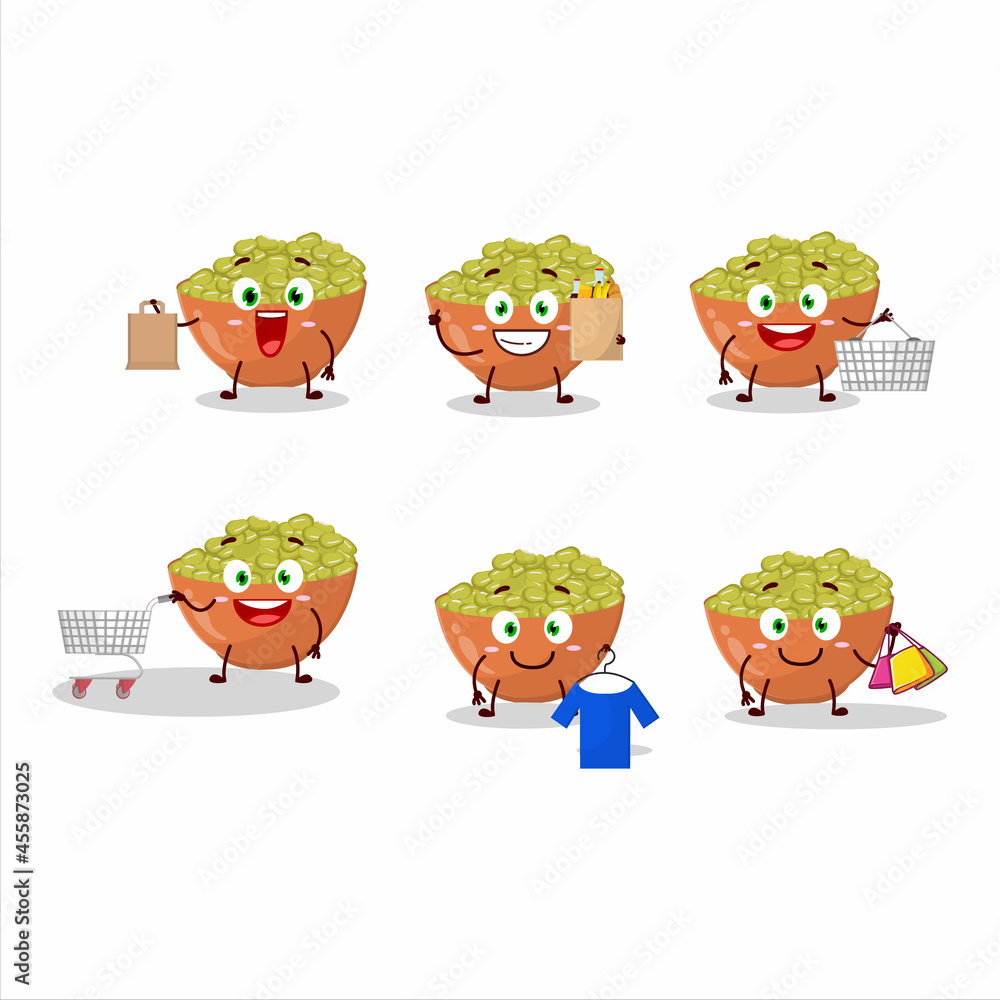 A Rich mung beans mascot design style going shopping A Rich mung beans mascot design style going shopping