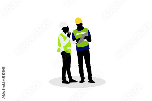 Vector illustration of Industrial engineer and technician characters isolated cartoon vector illustration, Foreman and worker team on white background