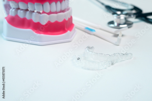 Invisalign braces and tools for dental care, dental healthcare and Orthodontic concept.