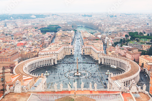 Aerial view of main square in Vatican . St. Peter's Square view from above . Famous architecture of Vatican 