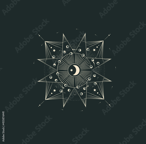 beautiful mystical illustration esotericism astrology yoga vedas cosmos universe on a dark background