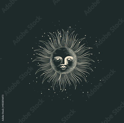 beautiful mystical illustration esotericism astrology yoga vedas cosmos universe on a dark background