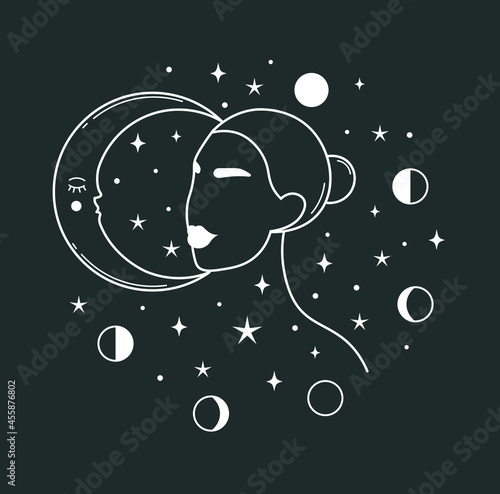 beautiful mystical illustration esotericism astrology yoga vedas cosmos universe on a dark background