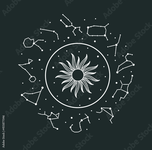 beautiful mystical illustration esotericism astrology yoga vedas cosmos universe on a dark background