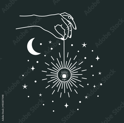 beautiful mystical illustration esotericism astrology yoga vedas cosmos universe on a dark background