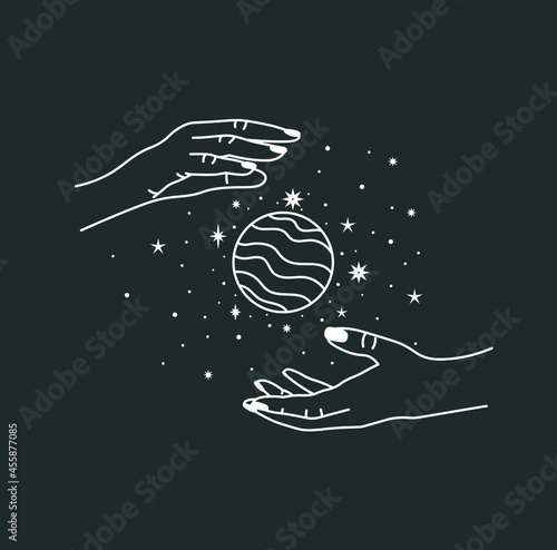 beautiful mystical illustration esotericism astrology yoga vedas cosmos universe on a dark background