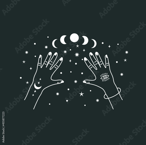 beautiful mystical illustration esotericism astrology yoga vedas cosmos universe on a dark background
