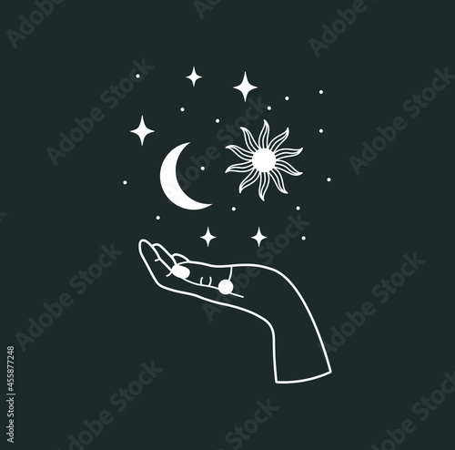 beautiful mystical illustration esotericism astrology yoga vedas cosmos universe on a dark background